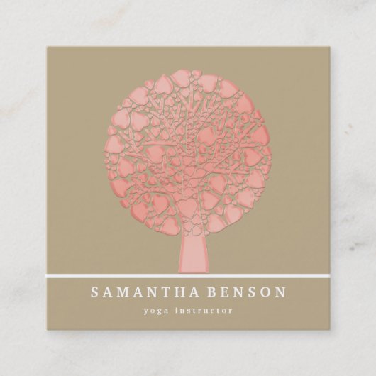 Eleganter Tree Yoga Instructor Wellness Life Coach Quadratische Visitenkarte (Vorderseite)
