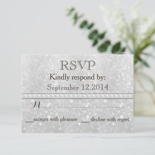 Eleganter trendiger Glitzer Romantische Perlenhoch RSVP Karte (Stehend Vorderseite)