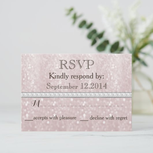 Eleganter trendiger Glitzer Romantische Perlenhoch RSVP Karte (Stehend Vorderseite)