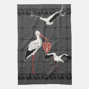 Eleganter trendiger Holzkohle-Volkskalender Storch Geschirrtuch