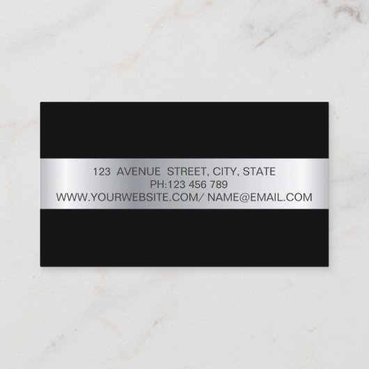 Eleganter, trendiger schwarzer Streifen-Silberrahm Visitenkarte (Rückseite)