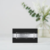 Eleganter, trendiger schwarzer Streifen-Silberrahm Visitenkarte (Stehend Vorderseite)