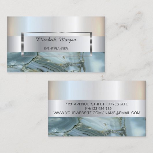 Eleganter, trendiger Streifen, Silberrahmen, Marmo Visitenkarte (Vorne/Hinten)
