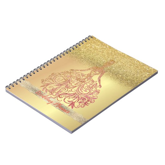 Eleganter trendy Gold Glitzer Bokeh, Kleid, Spitze Notizblock (Linke Seite)