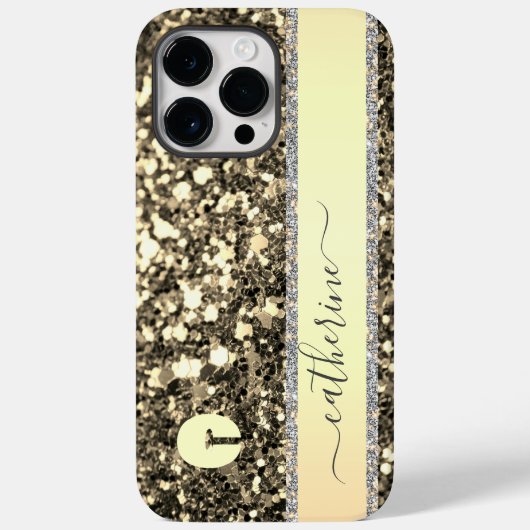 Eleganter Trendy Gray Strip Glitzer Mit Monogramm Case-Mate iPhone Hülle (Rückseite)