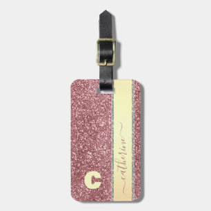 Eleganter Trendy Pink Strip Glitzer Mit Monogramm Gepäckanhänger