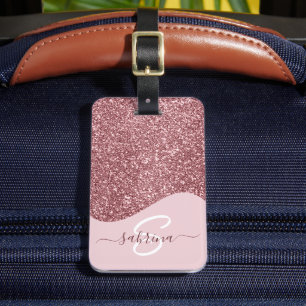 Eleganter Trendy Pink Tropfen Glitzer Mit Monogram Gepäckanhänger