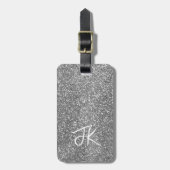 Eleganter trendy Silver Glitzer Mit Monogramm Name Gepäckanhänger (Vorderseite vertikal)