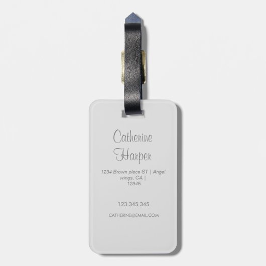 Eleganter trendy Silver Glitzer Mit Monogramm Name Gepäckanhänger (Rückseite vertikal)