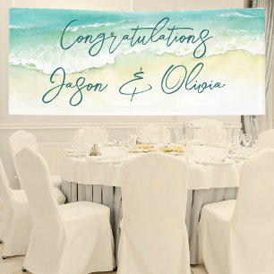 Eleganter Tropical Beach Hochzeit Herzlichen Glück Banner