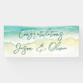 Eleganter Tropical Beach Hochzeit Herzlichen Glück Banner (Horizontal)