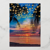 Eleganter Tropical Beach Summer Wedding Real Folieneinladung (Vorderseite)
