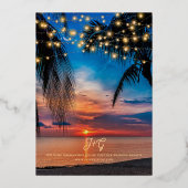 Eleganter Tropical Beach Summer Wedding Real Folieneinladung (Rückseite)