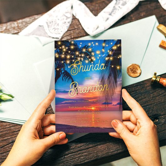 Eleganter Tropical Beach Summer Wedding Real Folieneinladung