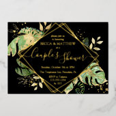 Eleganter Tropical Couple's Shower Black & Gold Fo Folieneinladung (Vorderseite)