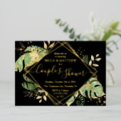 Eleganter Tropical Couple's Shower Black & Gold Fo Folieneinladung (Stehend vorne)