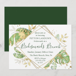 Eleganter Tropical Green & Gold Bridesmaids Brunch Einladung