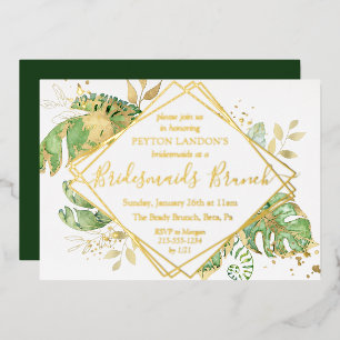 Eleganter Tropical Green & Gold Bridesmaids Brunch Folieneinladung