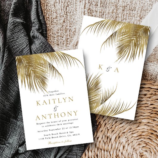 Eleganter Tropical Palm Tree Beach Hochzeit Einladung