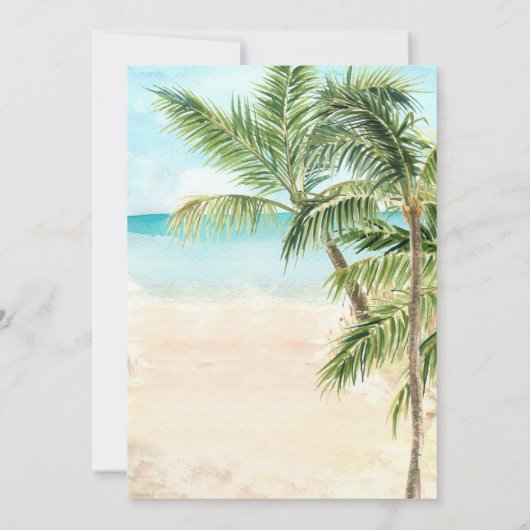 Eleganter Tropical Palm Tree Beach Hochzeit Einladung (Rückseite)