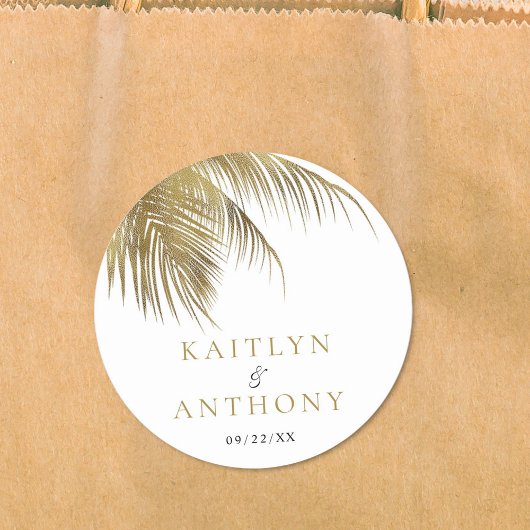 Eleganter Tropical Palm Tree Beach Hochzeit Runder Aufkleber