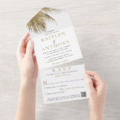 Eleganter Tropical Palm Tree Beach Wedding & UAWG All In One Einladung (Abreißen)