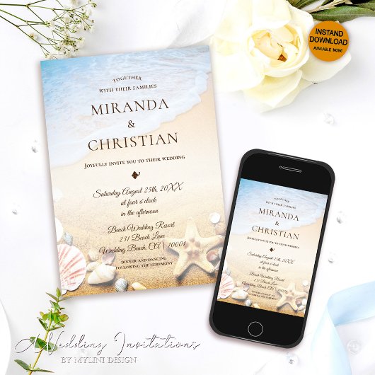 Eleganter Tropical Starfish Beach Hochzeit Einladu Einladung