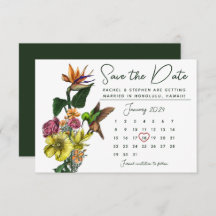 Eleganter tropischer Blumenkalender Save the Date