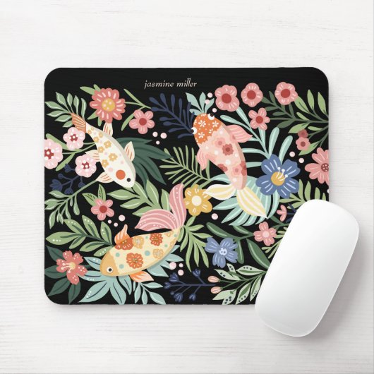 Eleganter tropischer Flora-Botanischer Koi-Fischte Mousepad (Mit Mouse)