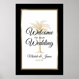 Eleganter tropischer goldener Palmenbaum Hochzeits Poster