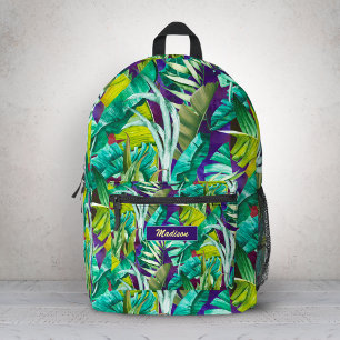Eleganter tropischer grüner violetter Blätterdruck Bedruckter Rucksack