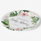 Eleganter tropischer Hibiskus Babydusche Pappteller (Schrägansicht)