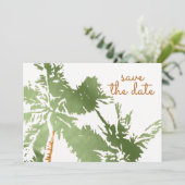 Eleganter tropischer Kupfer Palmen Trees Beach Hoc Save The Date (Stehend Vorderseite)