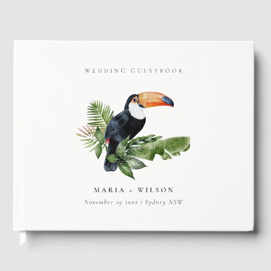 Eleganter tropischer Regenwald Toucan Wedding Gästebuch (Vorderseite)