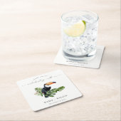 Eleganter tropischer Regenwald Toucan Wedding Rechteckiger Pappuntersetzer (Vor Ort)