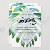 Eleganter tropischer Strand Hochzeit Monstera Leaf Einladung (Vorne/Hinten)
