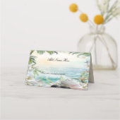 Eleganter tropischer Strand Hochzeitstisch Platzkarte (Vorderseite)