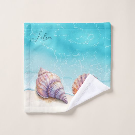 Eleganter tropischer Strand Seashells Pearls Nauti Badhandtuch Set (Waschlappen)