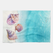 Eleganter tropischer Strand Seashells Pearls Nauti Geschirrtuch (Horizontal)