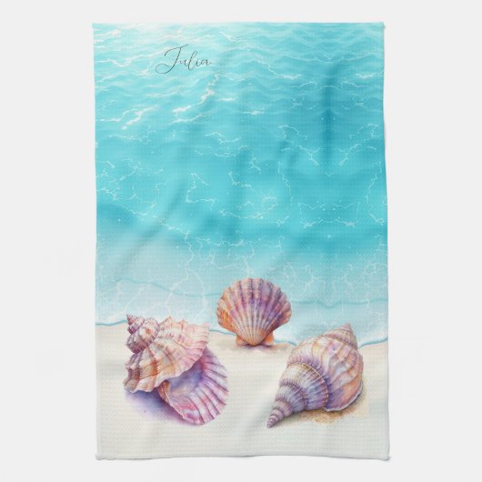 Eleganter tropischer Strand Seashells Pearls Nauti Geschirrtuch (Vertikal)