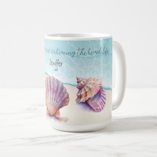 Eleganter tropischer Strand Seashells Pearls Nauti Kaffeetasse (VorderseiteRechts)