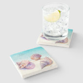 Eleganter tropischer Strand Seashells Pearls Nauti Steinuntersetzer (Seitenansicht)