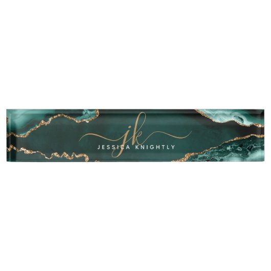 Eleganter Türkis Agate Gold Script Monogram Name Namensplakette (Vorderseite)