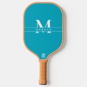 Eleganter Türkis-Blau-Weiß-Monogramm-Name personal Pickleball Schläger (Rückseite)