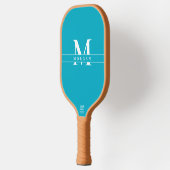 Eleganter Türkis-Blau-Weiß-Monogramm-Name personal Pickleball Schläger (Links)
