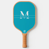 Eleganter Türkis-Blau-Weiß-Monogramm-Name personal Pickleball Schläger (Vorderseite)