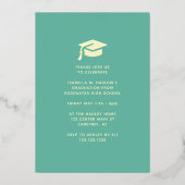 Eleganter Türkis High School Abschluss Gold Folieneinladung (Rückseite)