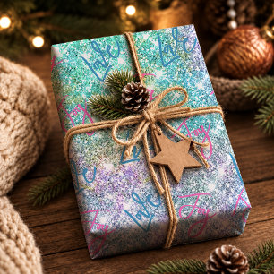 Eleganter Türkis Irisierender Glitter Regenbogen Geschenkpapier