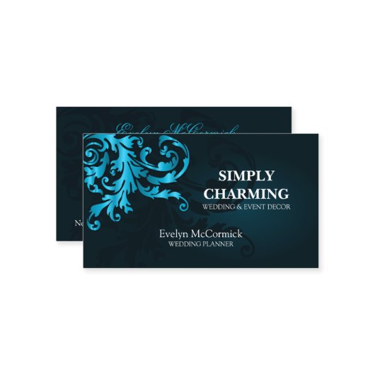 Eleganter Türkis-Schimmer blühen Visitenkarte (Vorderseite/Rückseite Beispiel)