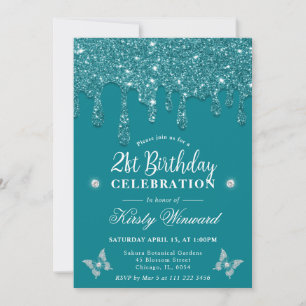 Eleganter Türkis-Tröpfchen-Glitter 21. Geburtstag Einladung